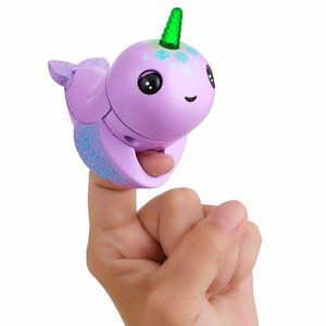 NEW Fingerlings NELLY baby NARWHAL Purple Lights Up & Kisses Interactive Toy!
